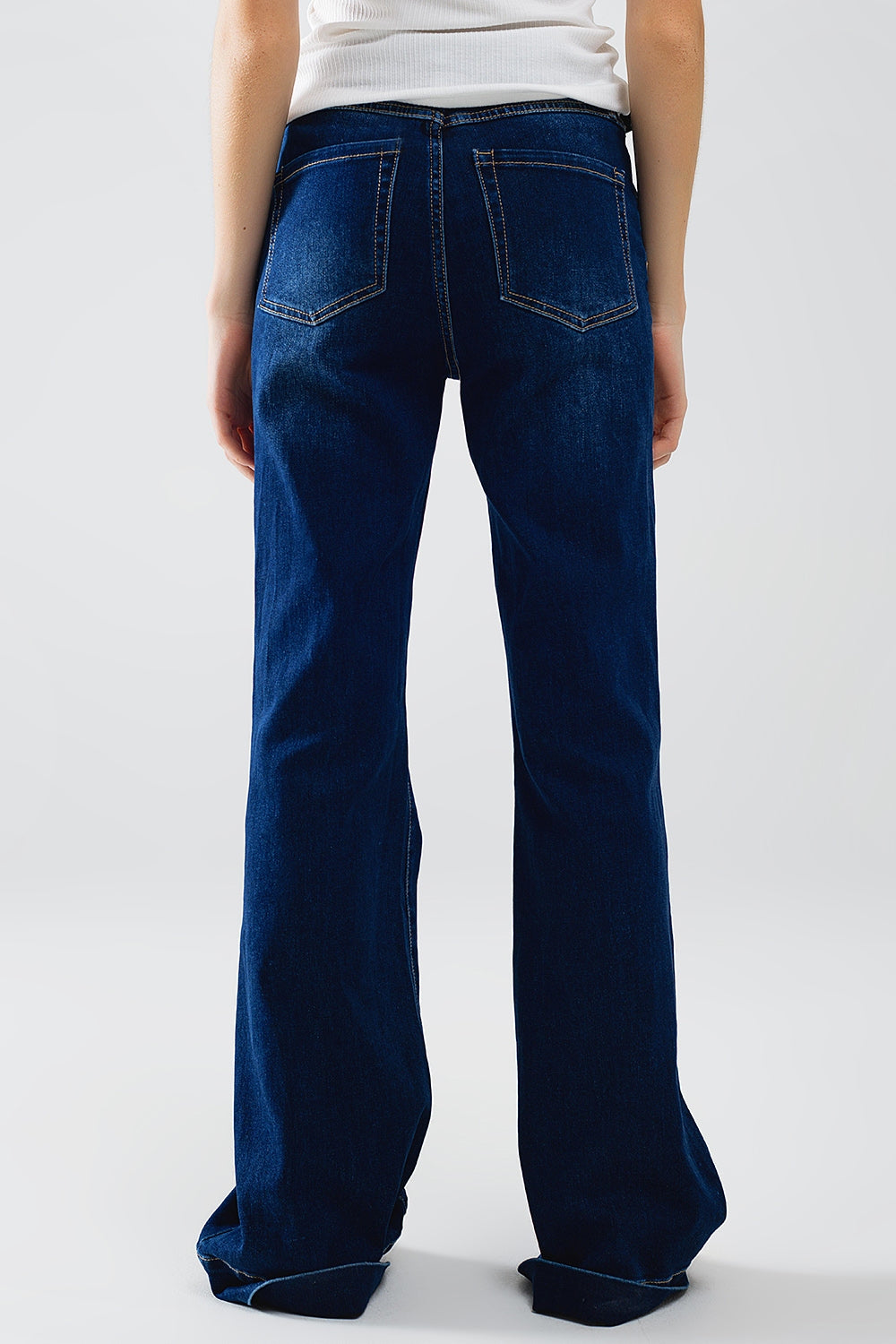 High waist Dark Blue Flare Jeans - Denim