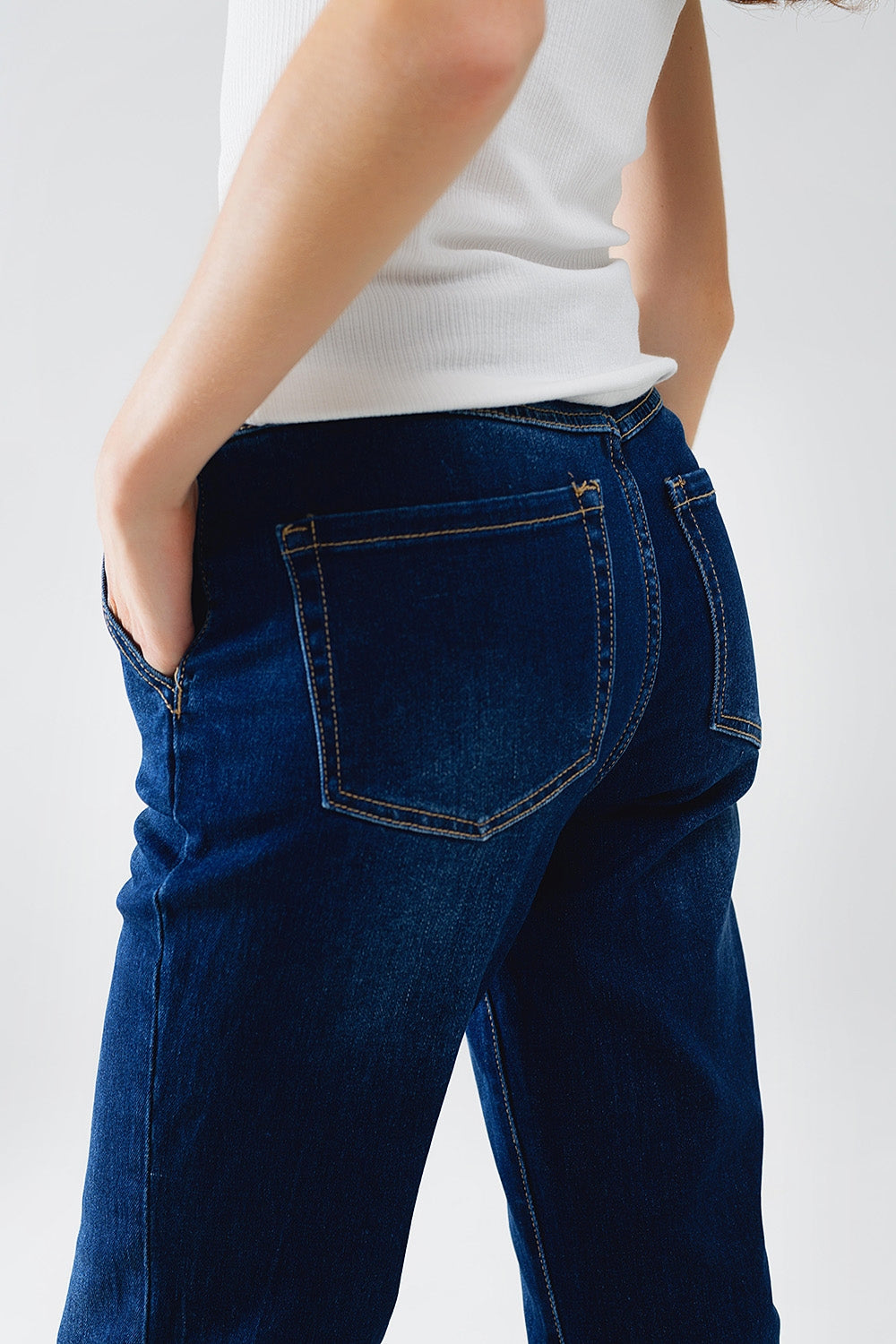High waist Dark Blue Flare Jeans - Denim