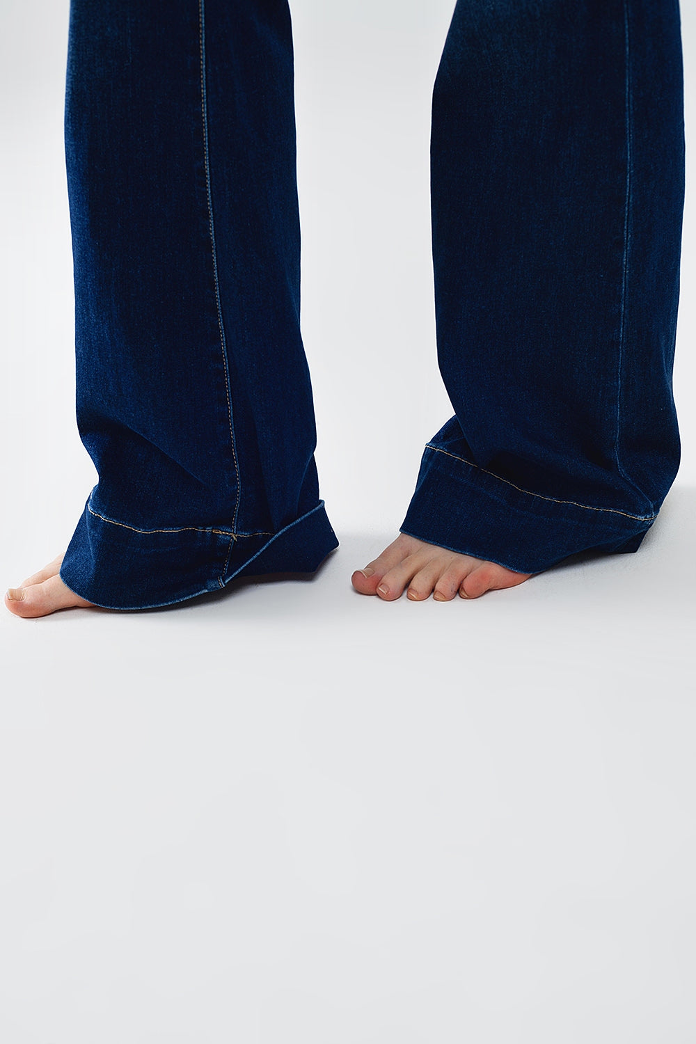High waist Dark Blue Flare Jeans - Denim