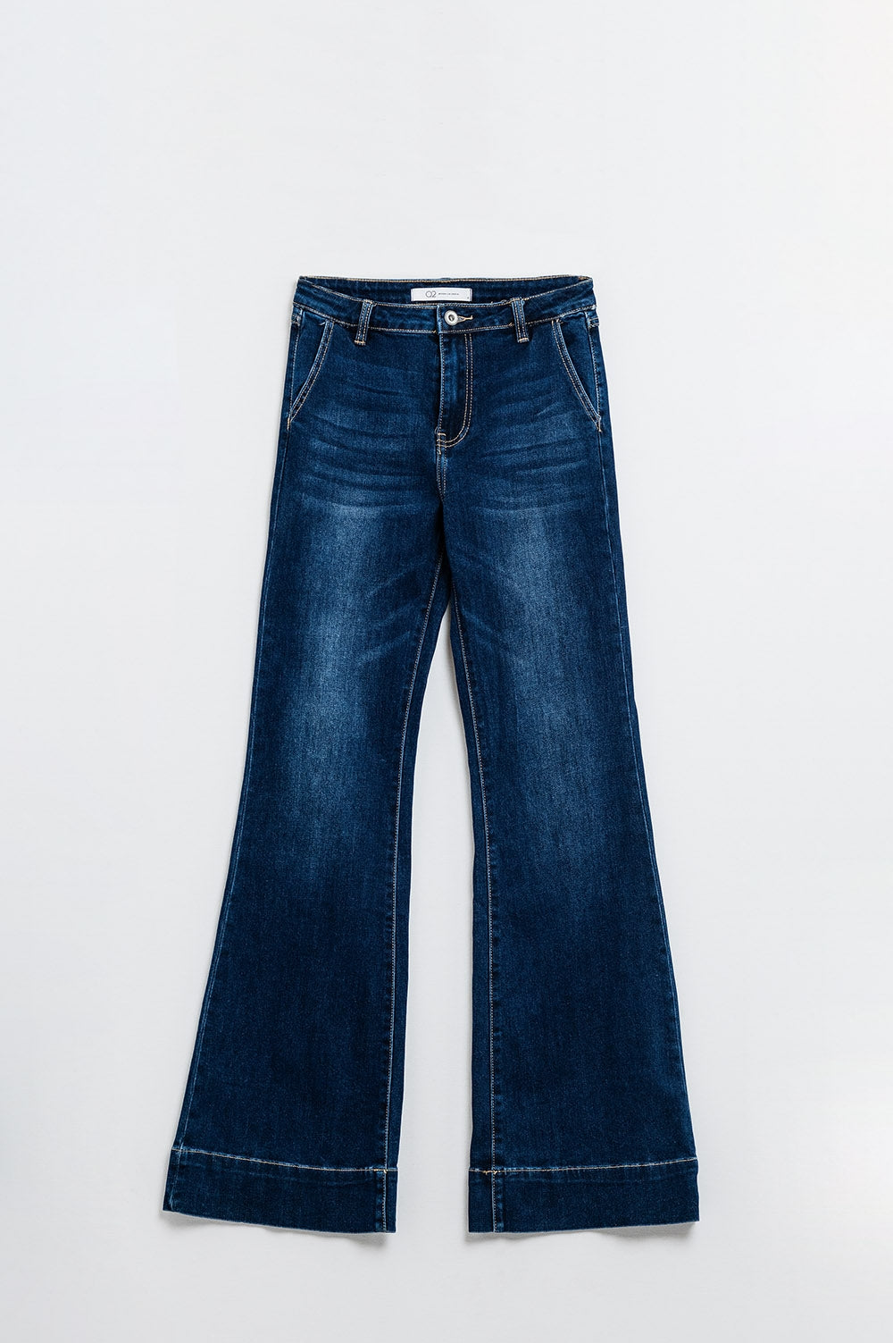 High waist Dark Blue Flare Jeans - Denim