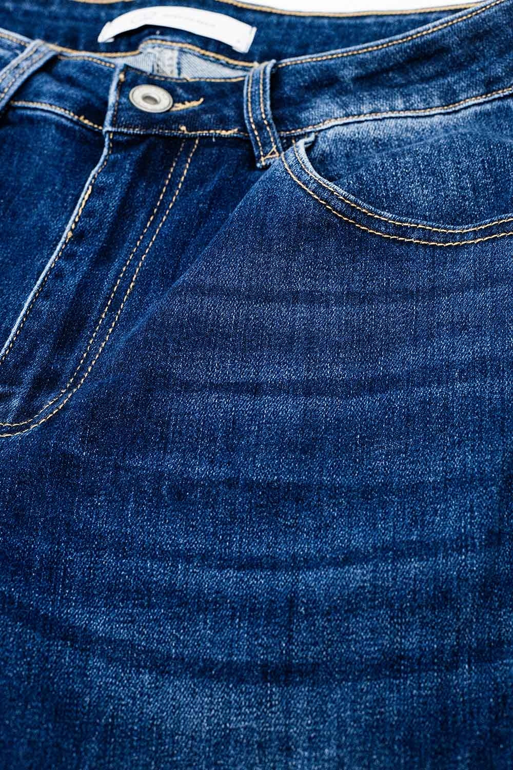 Blue Straight Jeans With Seam Details - Denim