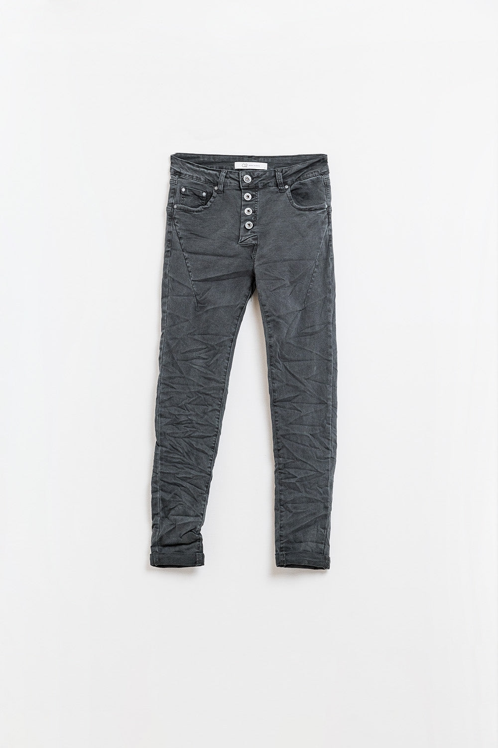 Exposed buttons skinny jeans in dark grey - trousers