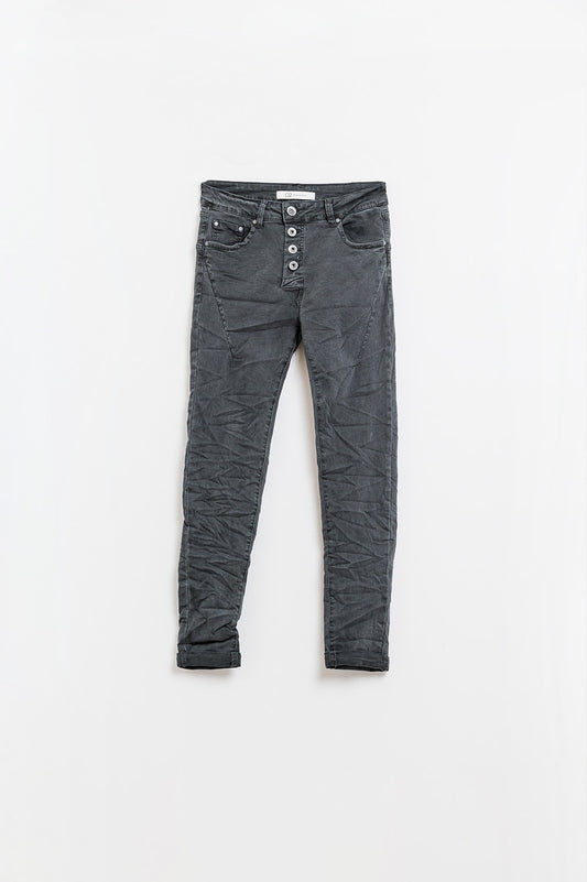 Exposed buttons skinny jeans in dark grey - trousers