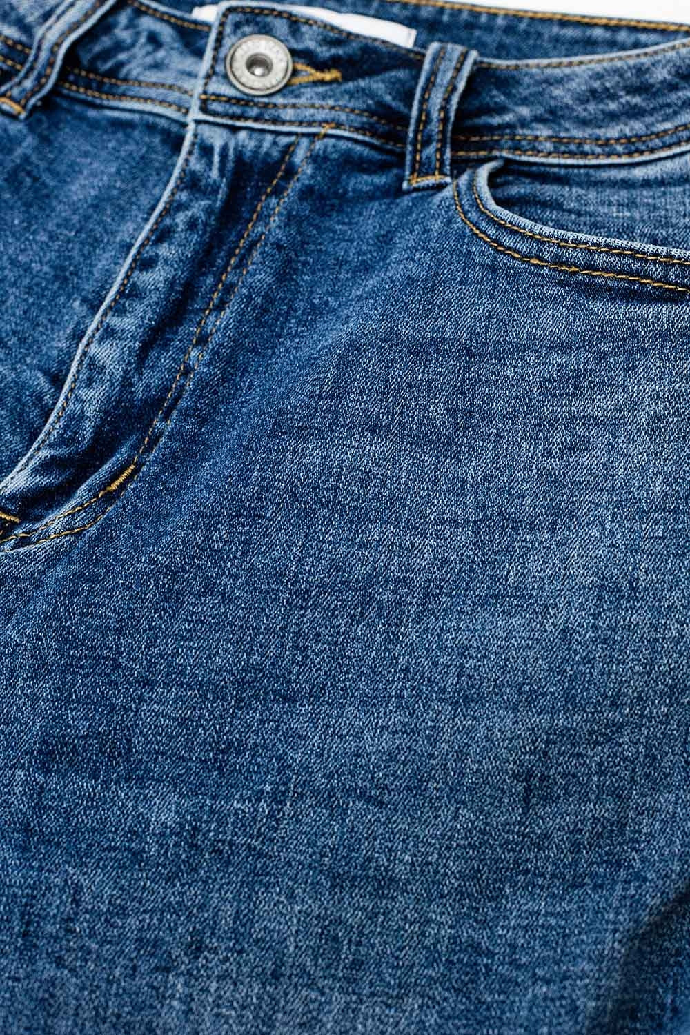 Skinny Stretchy Jeans With Five Pockets In Dark Wash - Denim