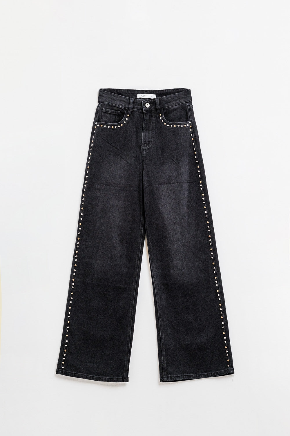 Straight Jeans With Stud Trim Details On The SIdes In Black - Denim