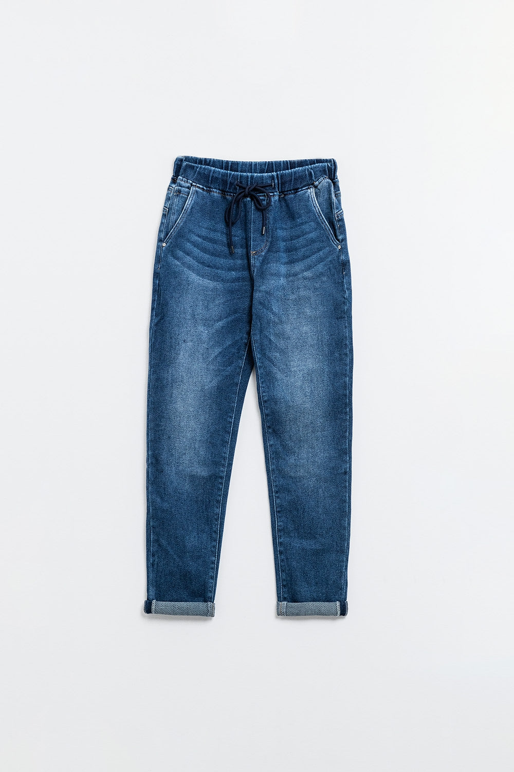 dark wash Jeans With Drwastring and Elastic Waist - Denim