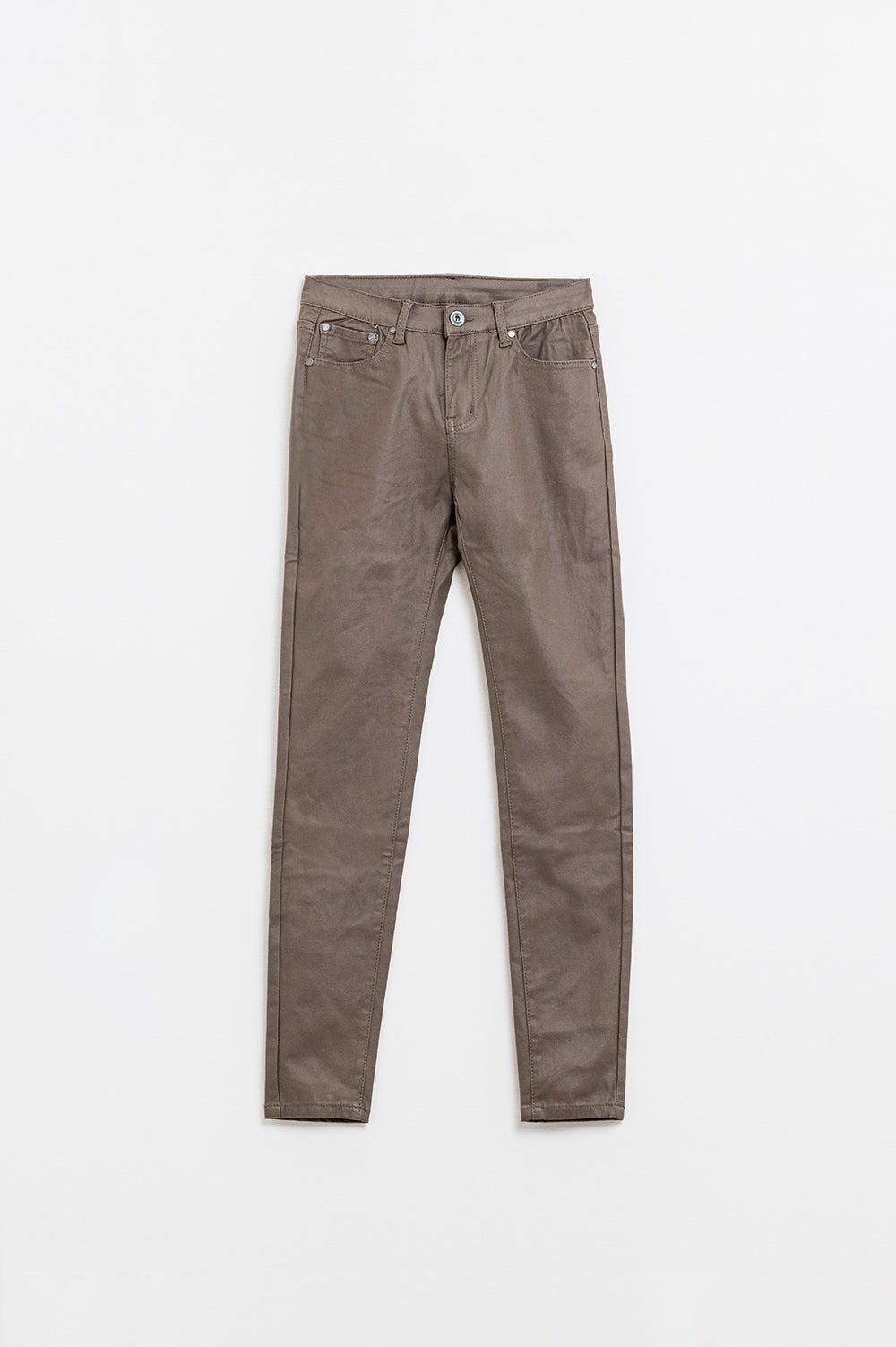 Beige Faux Leather Super Skinny Pants - trousers
