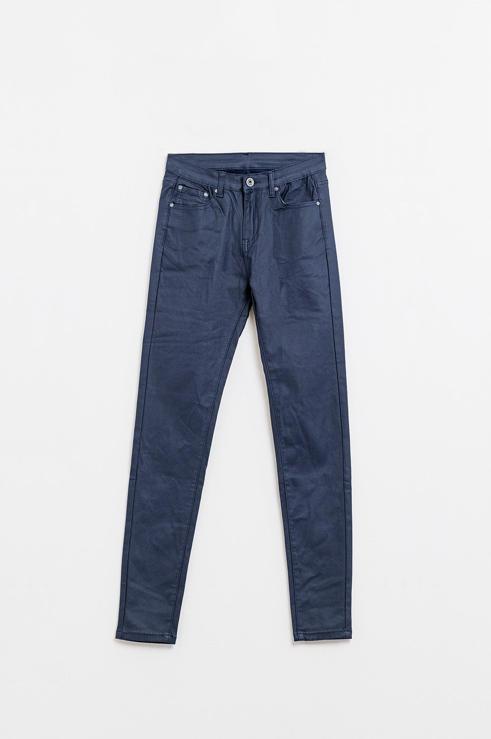 Navy Faux Leather Super Skinny Pants - trousers