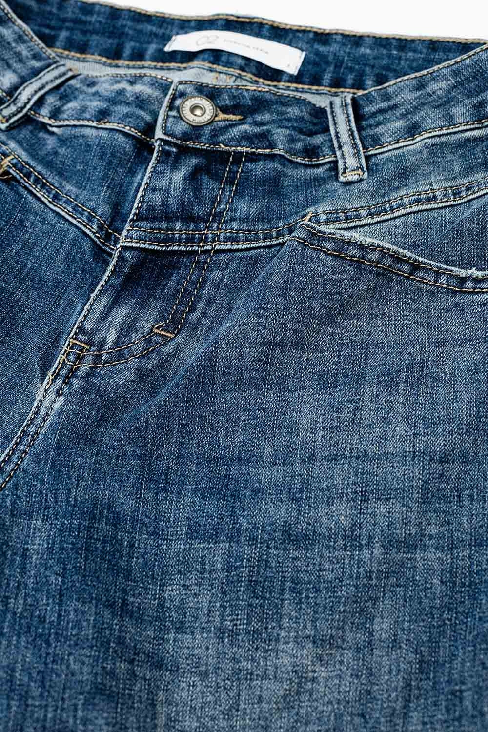Blue Flare Jeans With Stitching Detail - Denim