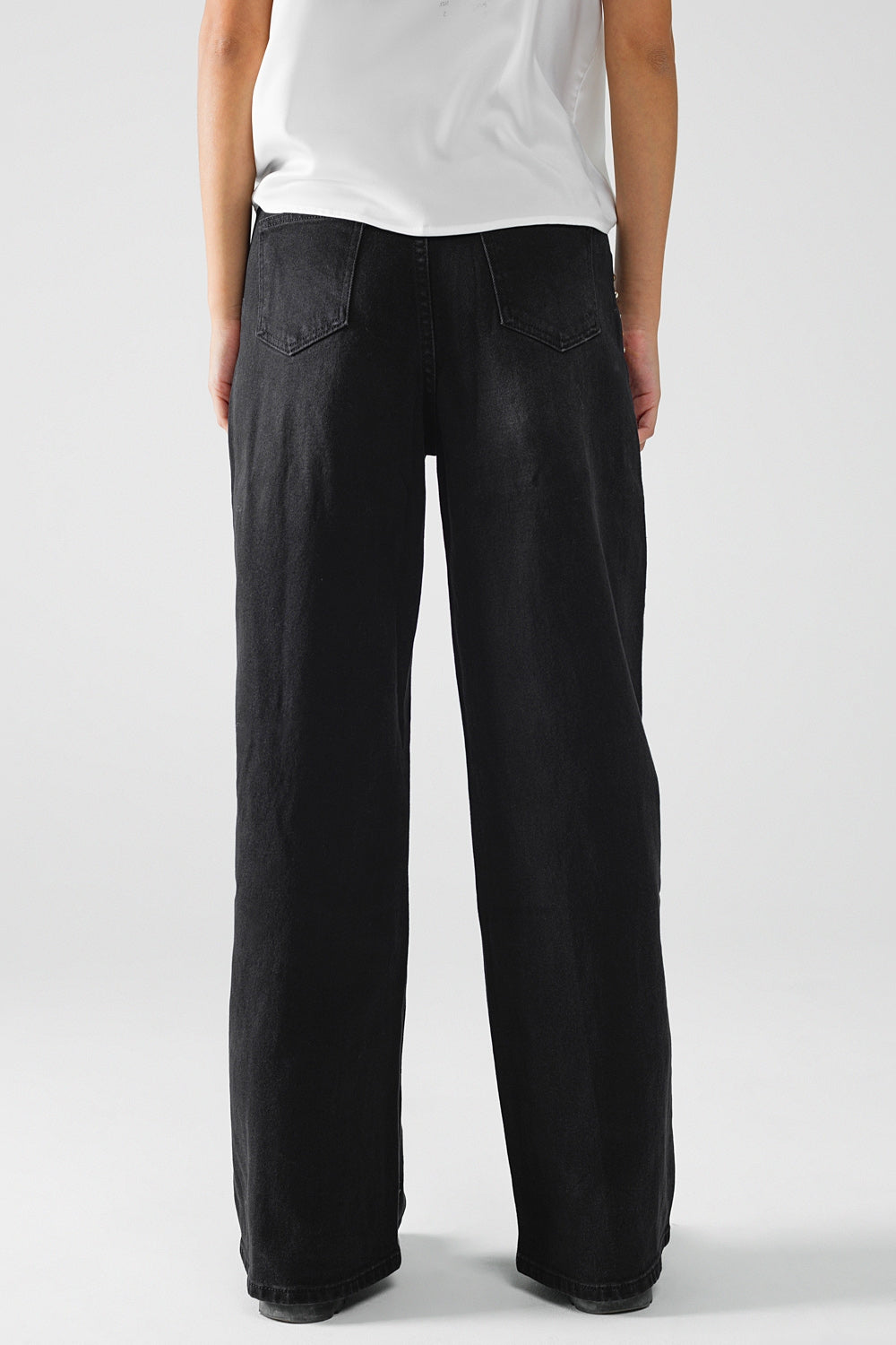 Straight Jeans With Stud Trim Details On The SIdes In Black - Denim