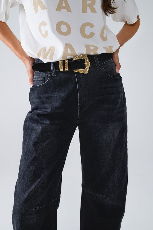 Black Straight Jeans With Seam Detail - Denim
