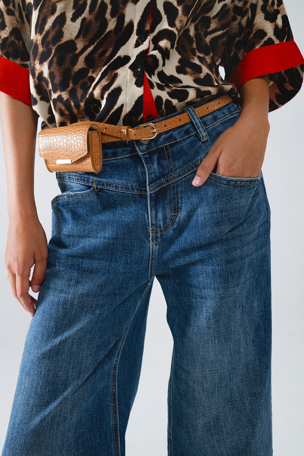 Blue Flare Jeans With Stitching Detail - Denim