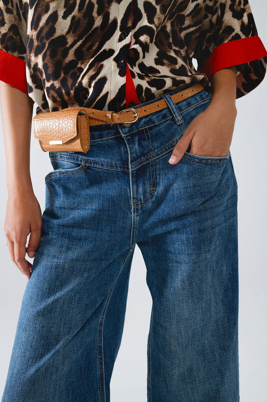 Blue Flare Jeans With Stitching Detail - Denim