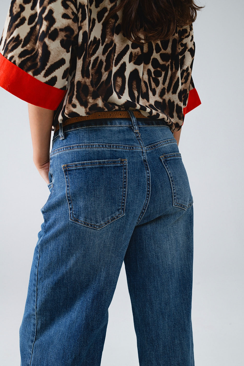 Blue Flare Jeans With Stitching Detail - Denim