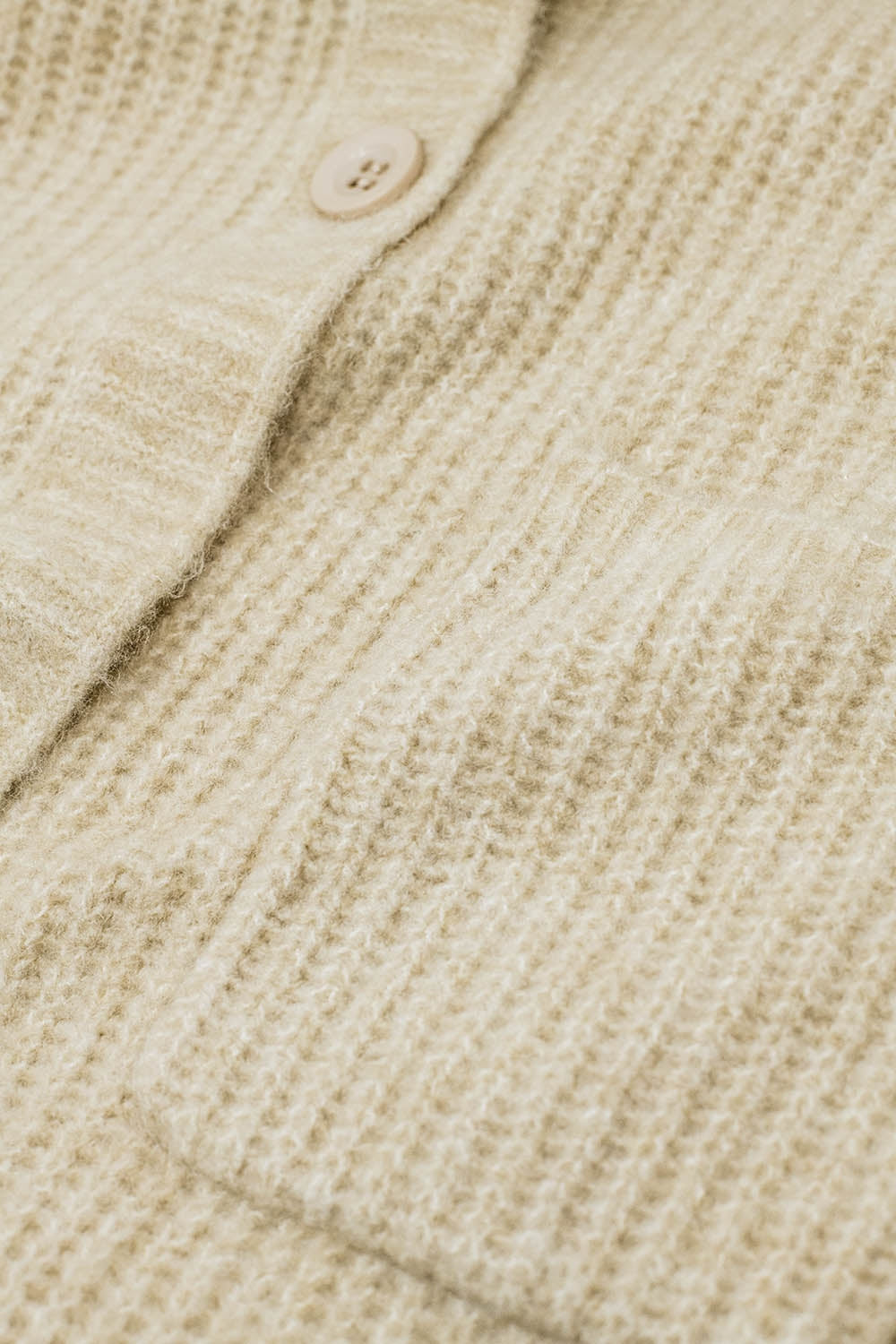 Long Ribbed Cardigan With Pockes and Hood in Cream
