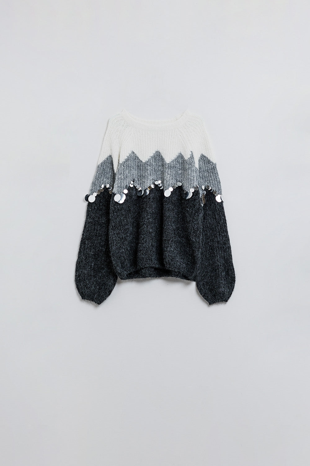 Herringbone Pattern Sweater With Sequin Details In Grey - jumper