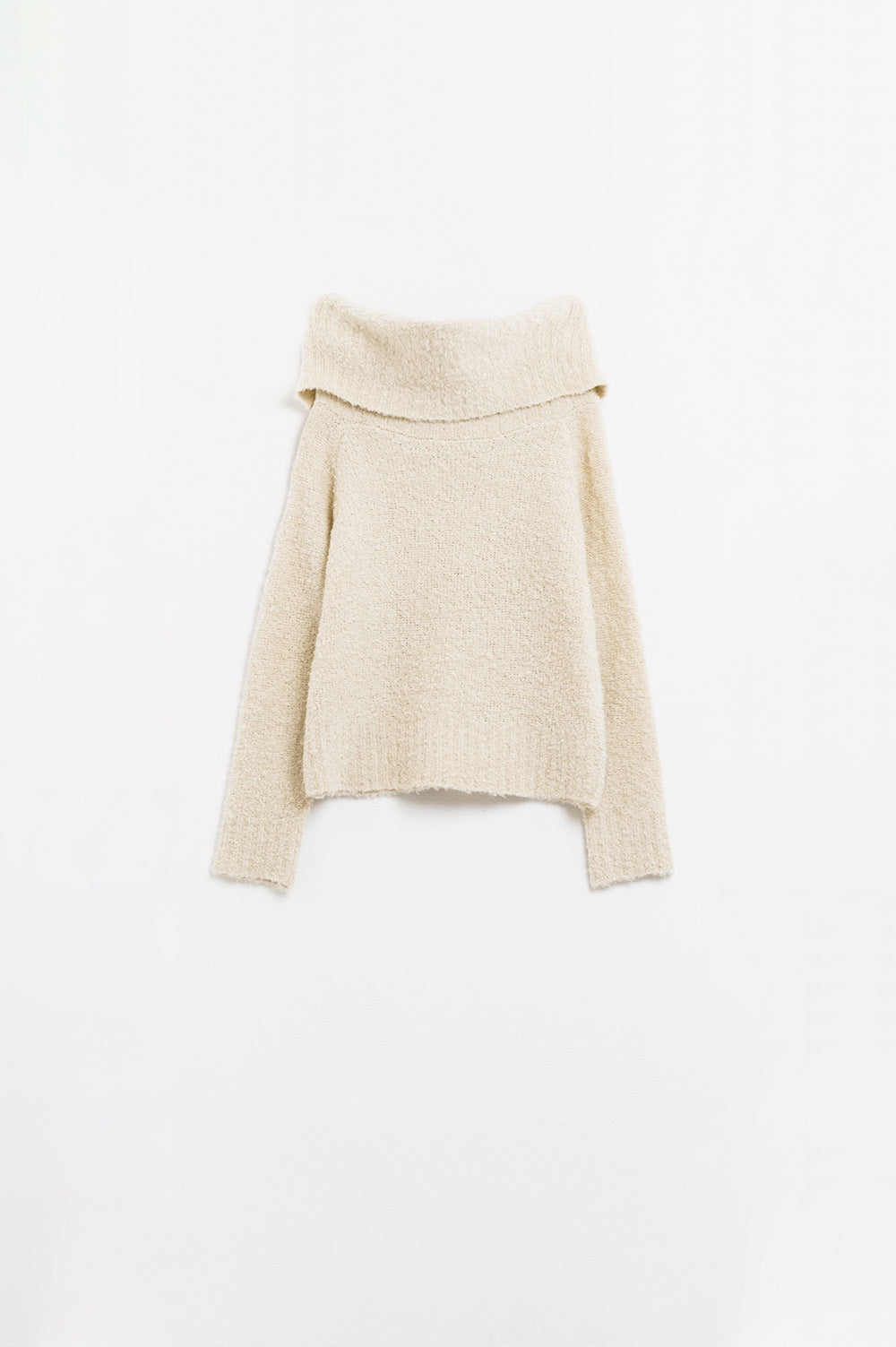 knitted fluffy boat neck sweater in cream