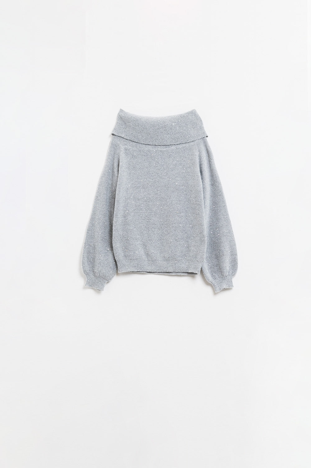 Grey boat neck sweater with sequins - jumper