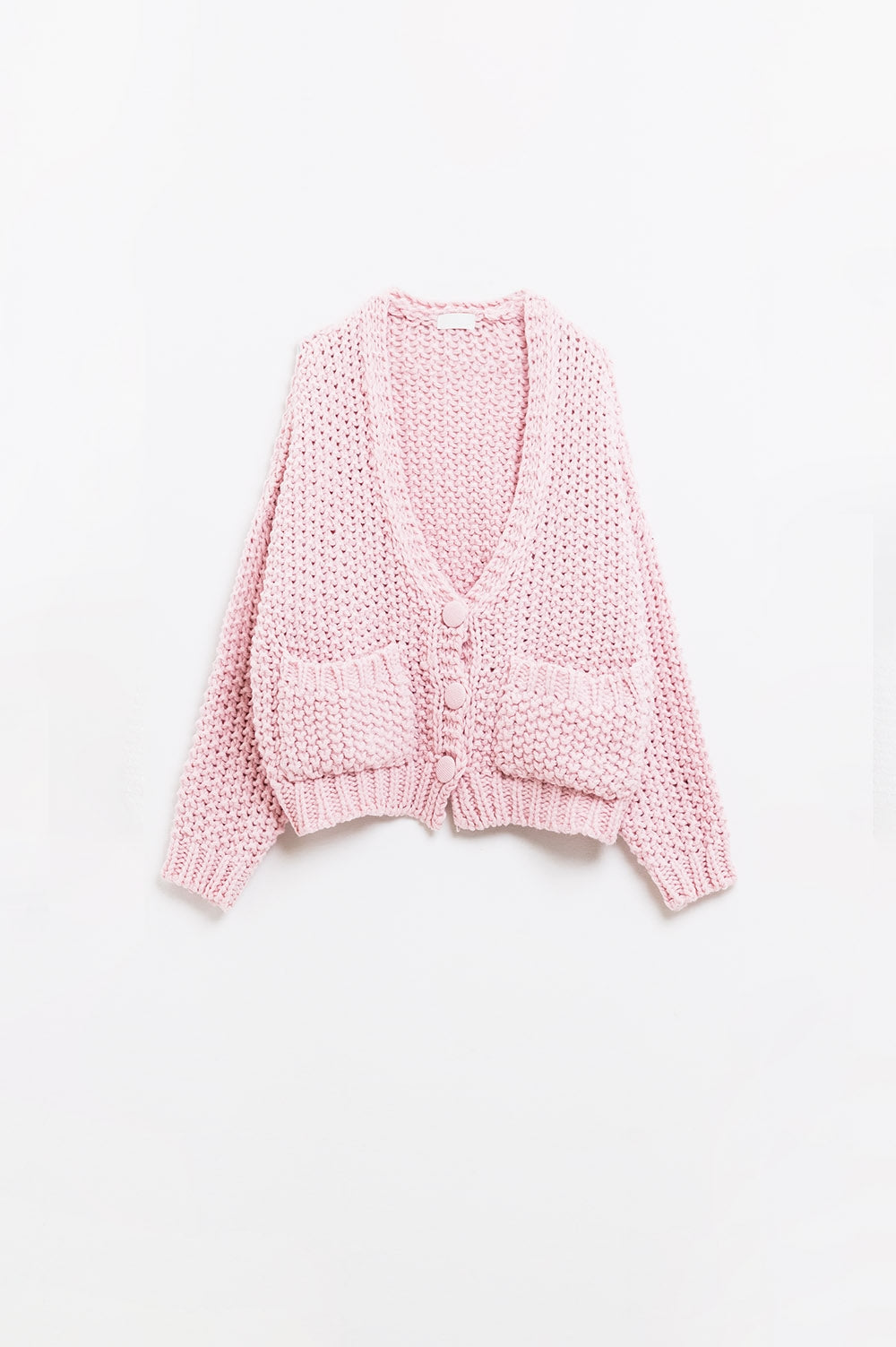 Oversized pink chunky knit jacket with pockets