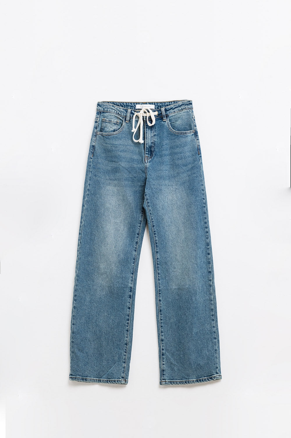Straight Blue Jean With Drawstring - Denim