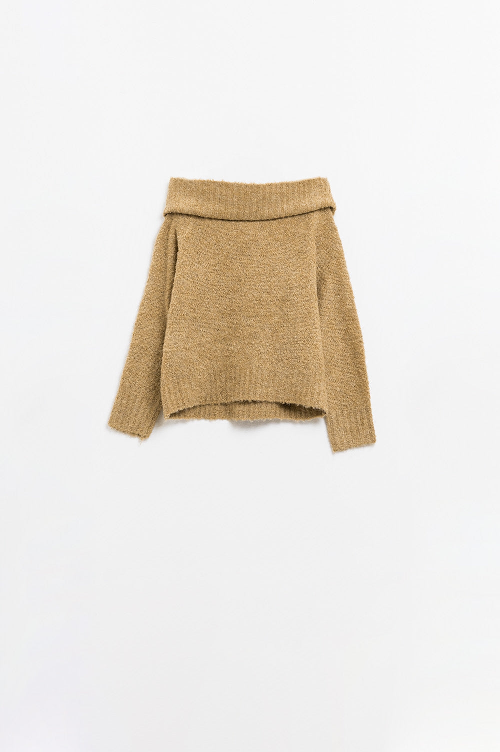 knitted fluffy boat neck sweater in beige