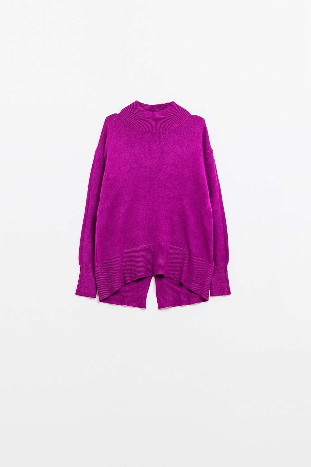 Loose fuchsia sweater with open back detail
