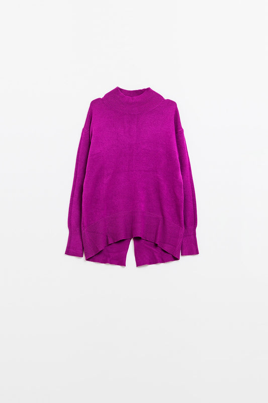 Loose fuchsia sweater with open back detail