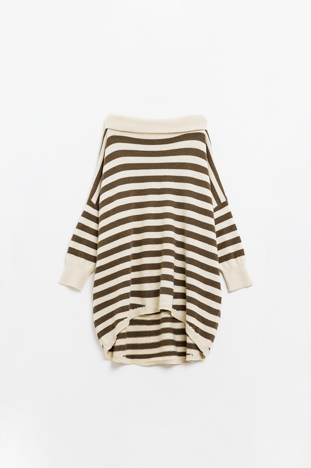 High Neck Oversized Swater With Bat Wings and Stripes in Cream and Brown - jumper