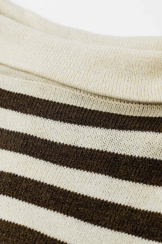 High Neck Oversized Swater With Bat Wings and Stripes in Cream and Brown - jumper
