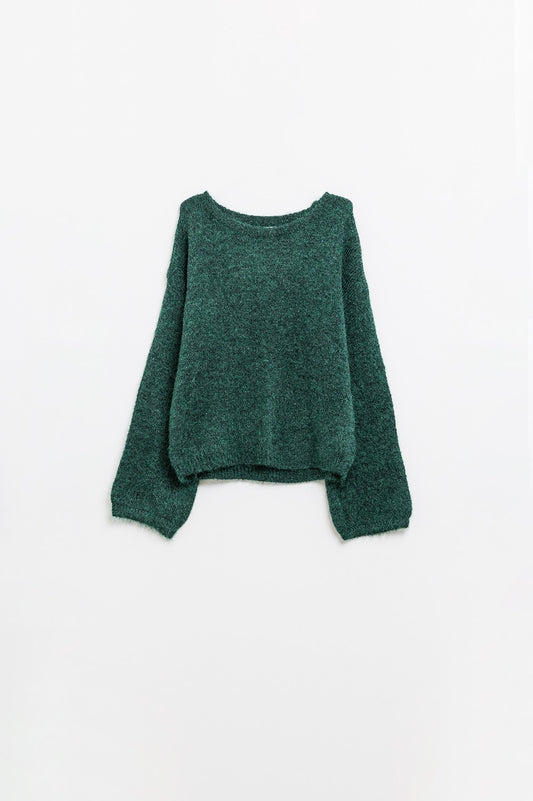 Cozy Balloon Sleeve Jumper in Emerald Green