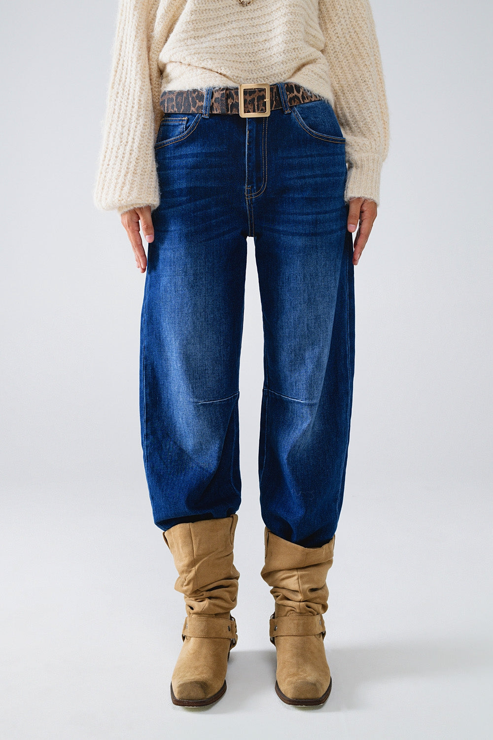 Blue Straight Jeans With Seam Details - Denim