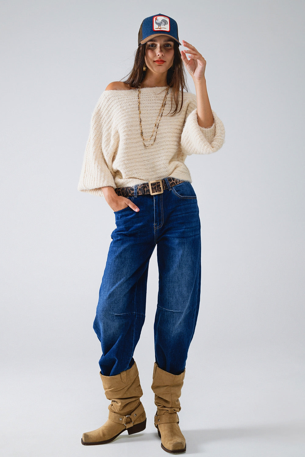 Blue Straight Jeans With Seam Details - Denim