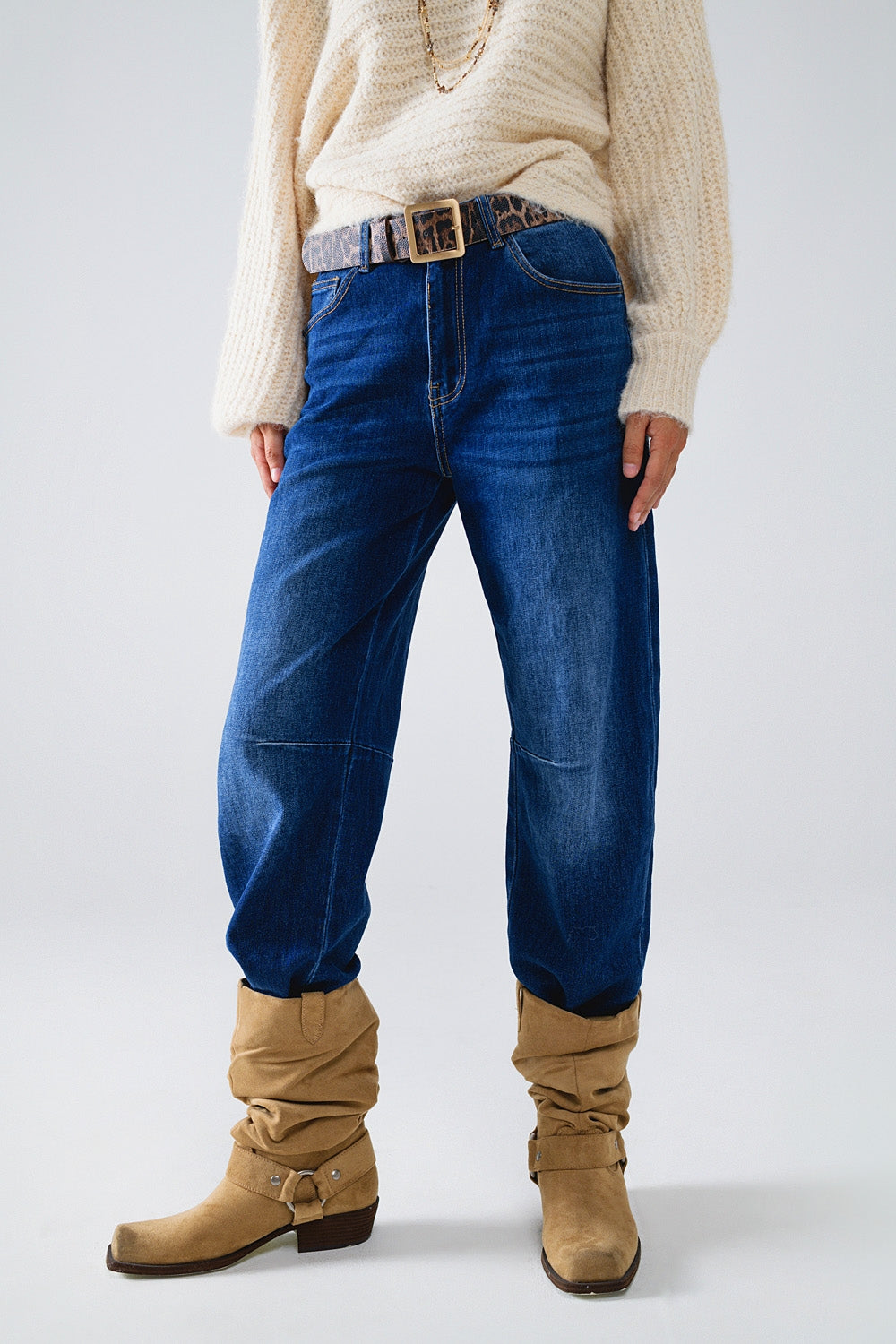 Blue Straight Jeans With Seam Details - Denim