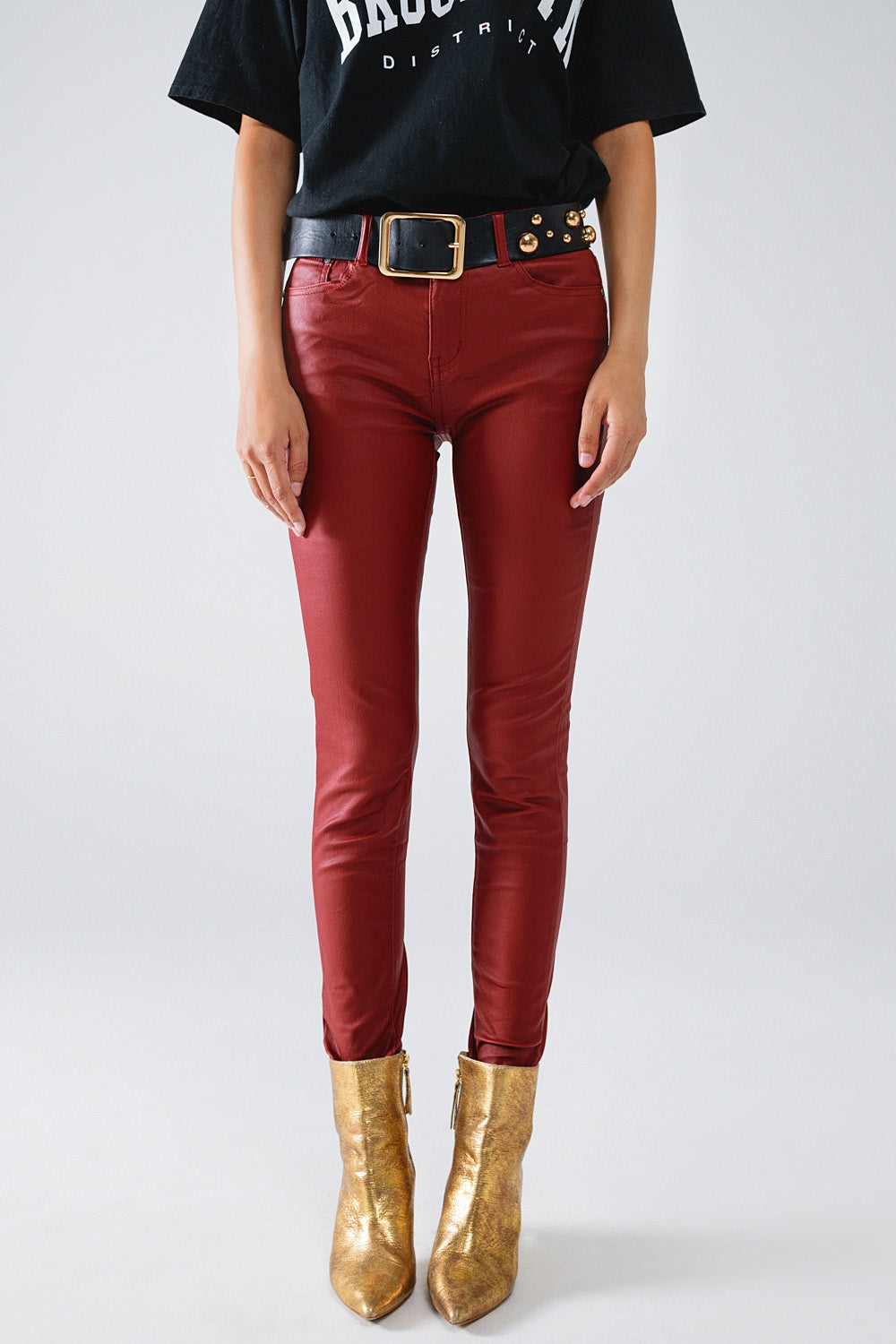 Bordeaux Faux Leather Super Skinny Pants - trousers