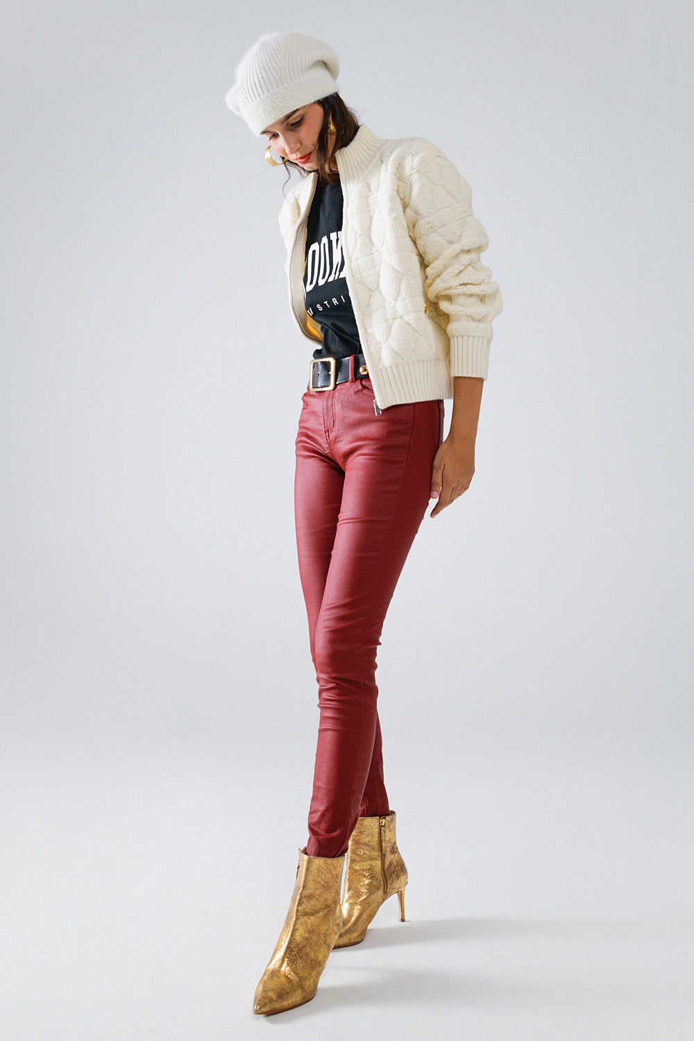Bordeaux Faux Leather Super Skinny Pants - trousers