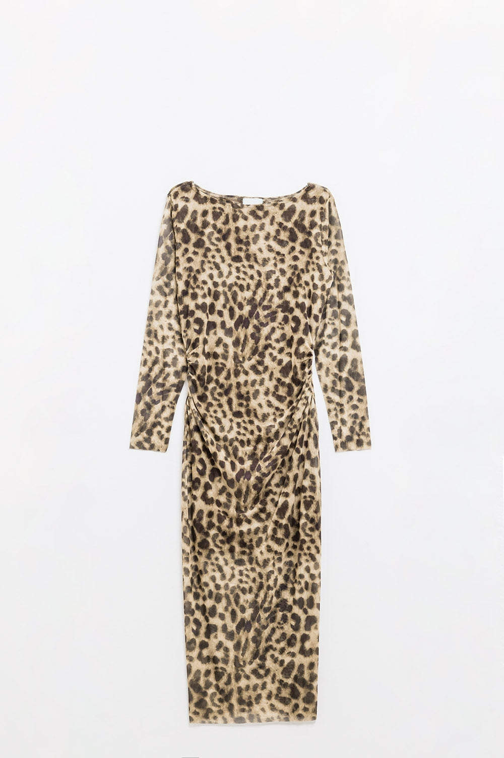 sheer long sleeve leopard print bodycon midi dress - dress
