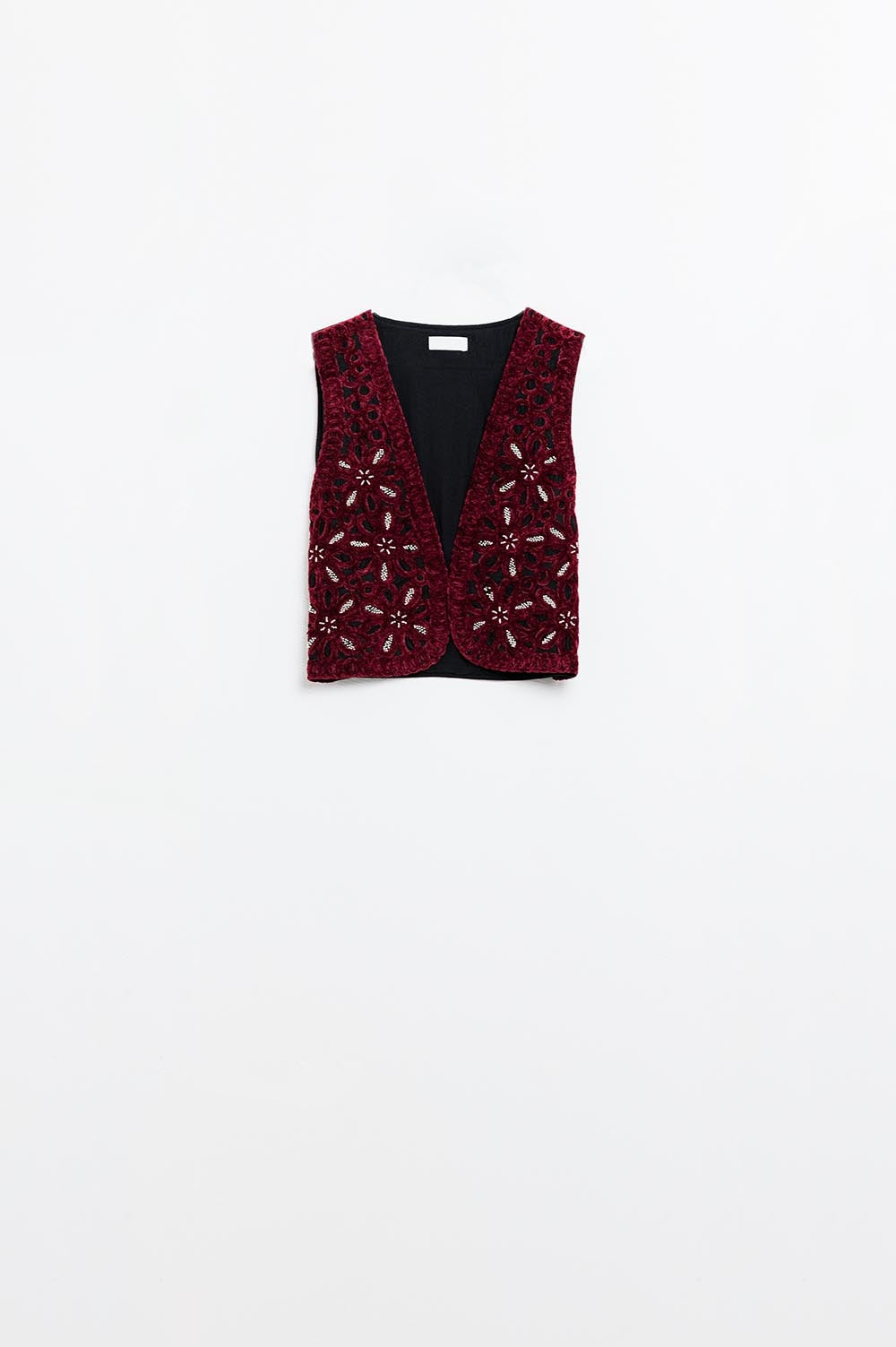 Beaded Embroidery Velvet Short Vest in burgundy - blazer, top