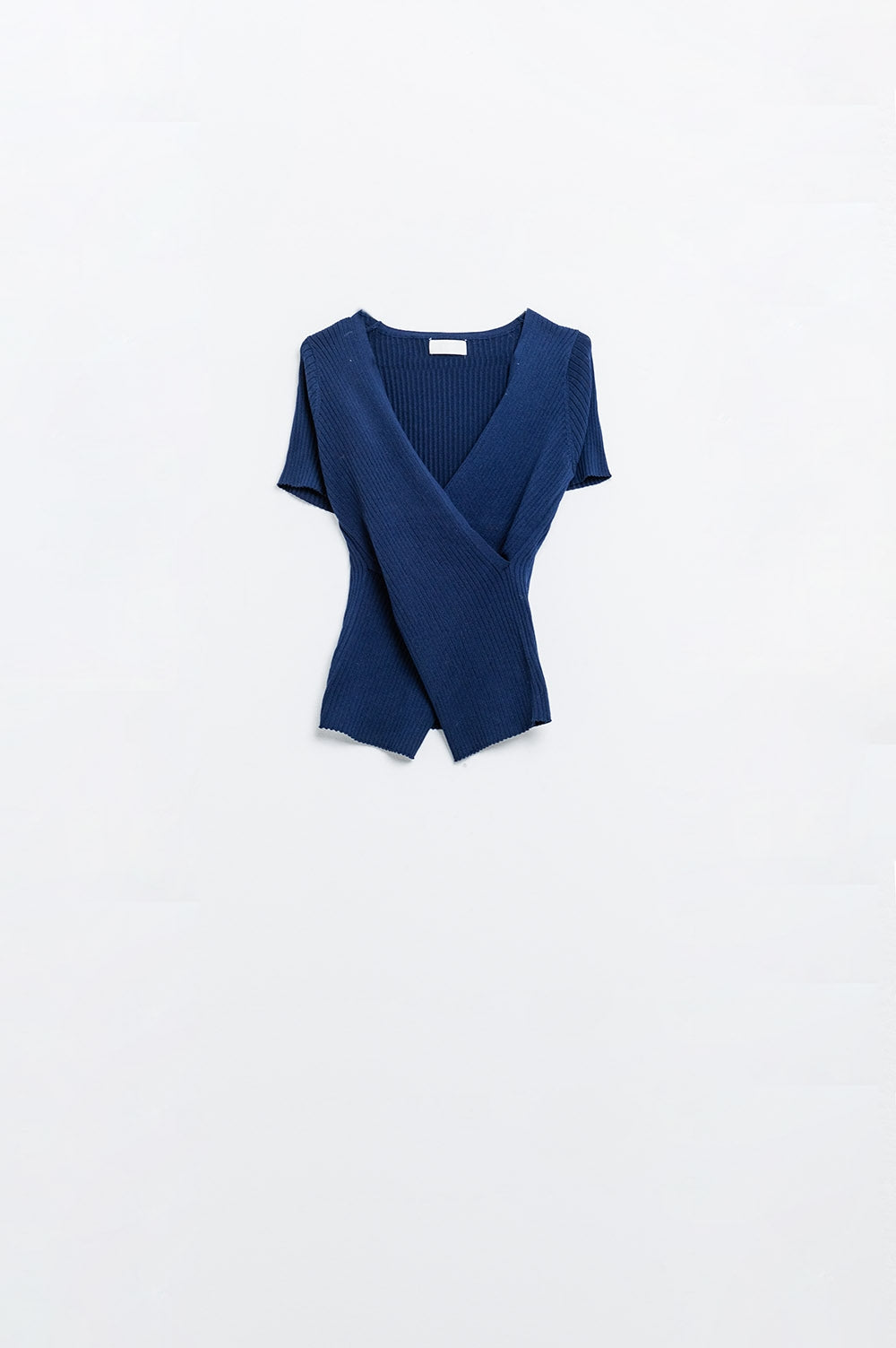 Navy sweater with crossed front and V-neck - jumper
