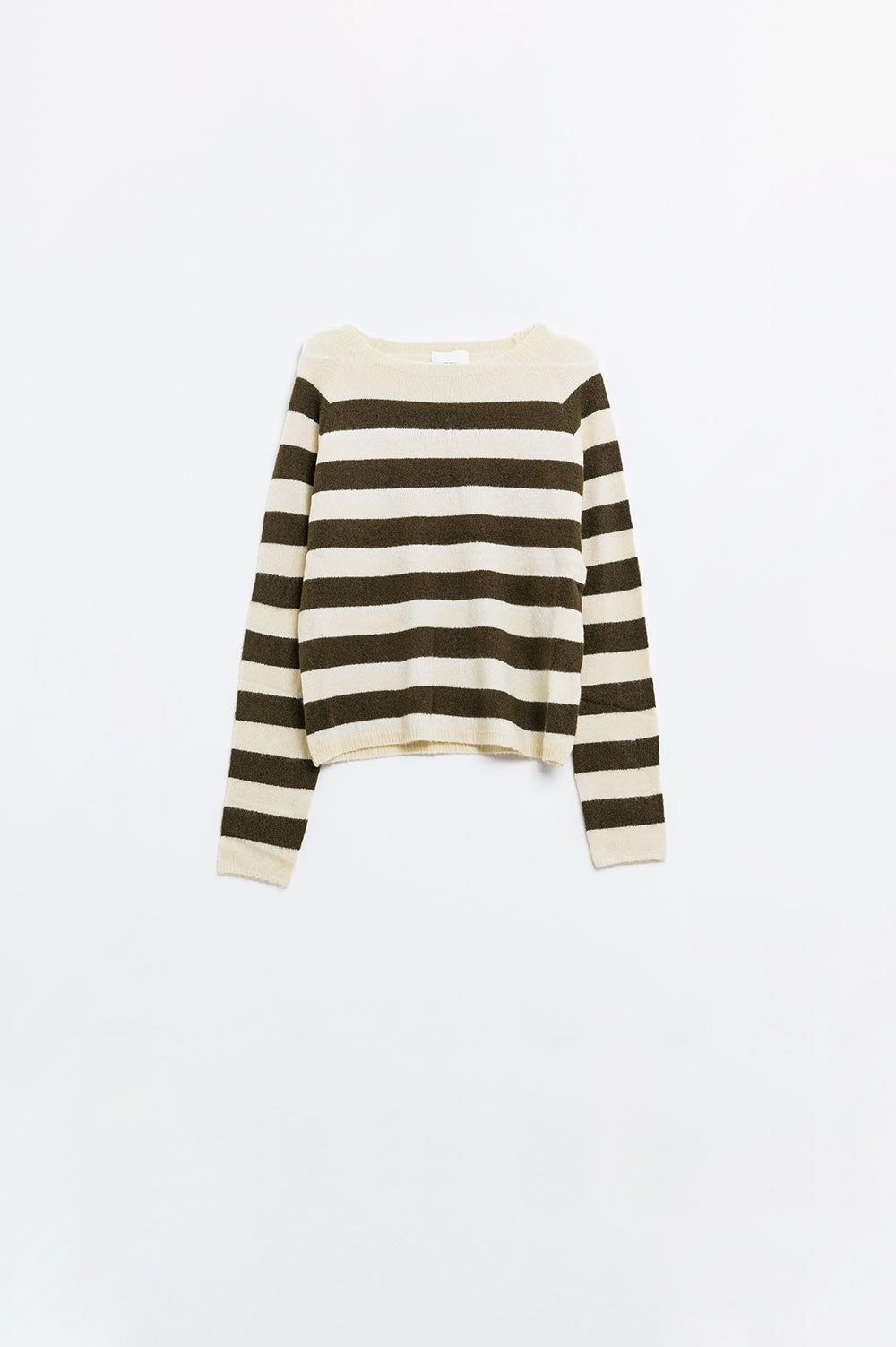 Fine knit sweater in beige with brown stripes - jumper