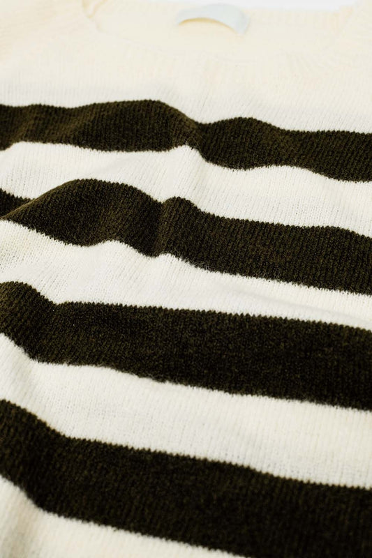 Fine knit sweater in beige with brown stripes - jumper