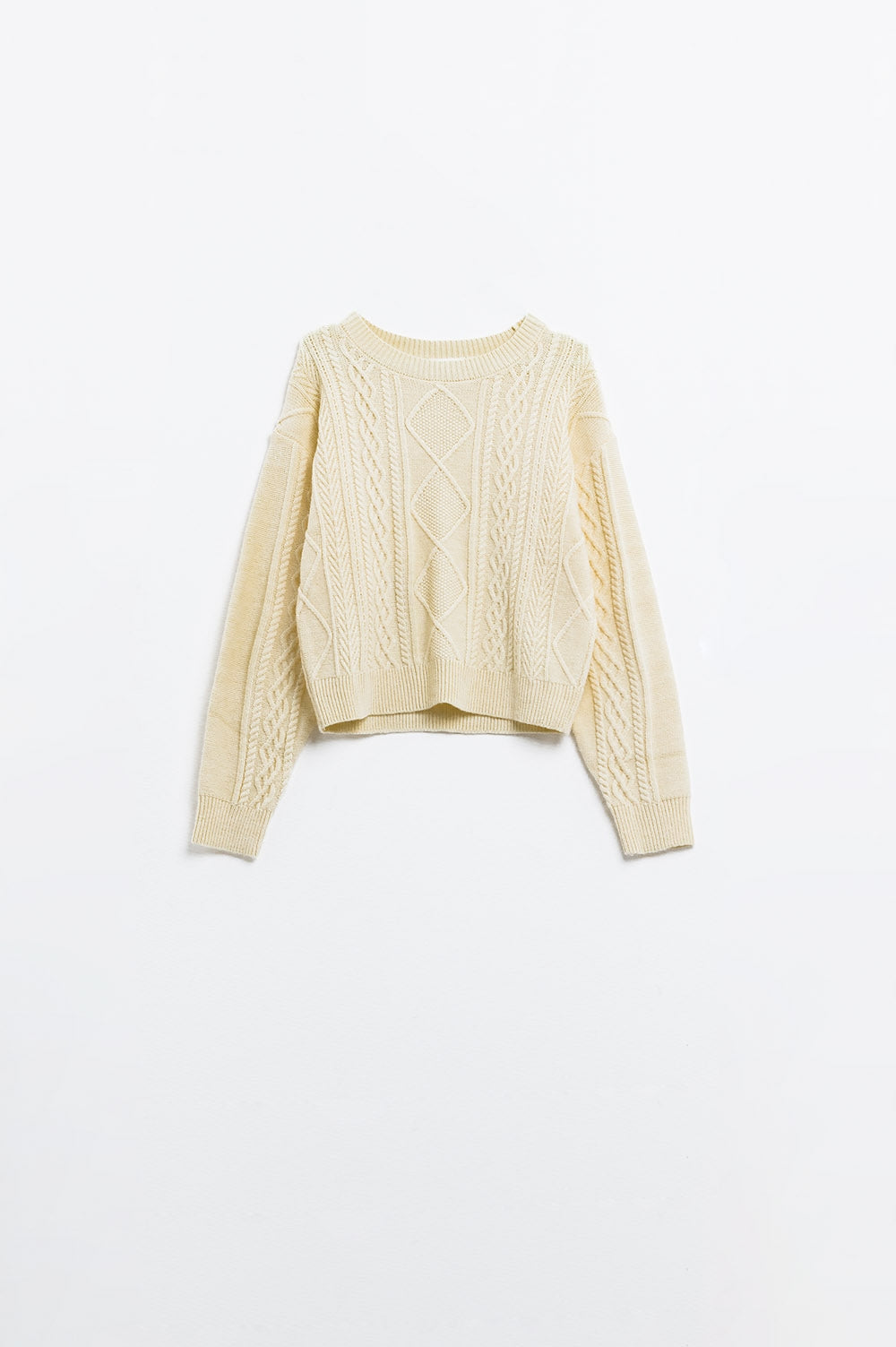 Cream soft knit sweater with cable pattern - jumper