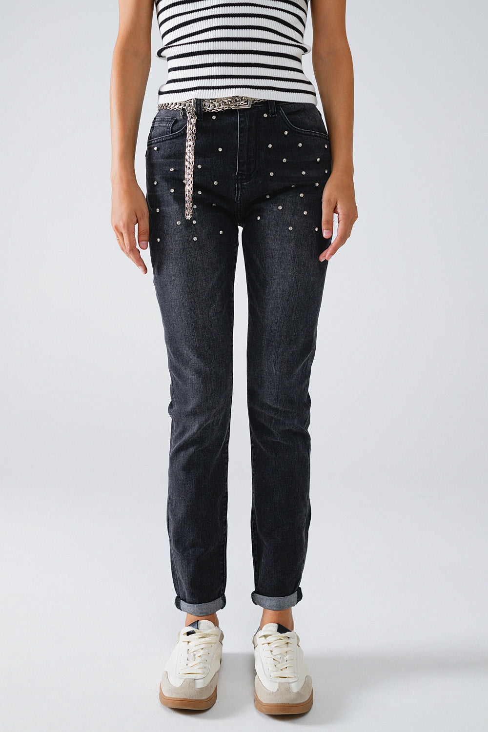 Black Skinny Jeans WIth Rhinestones - Denim