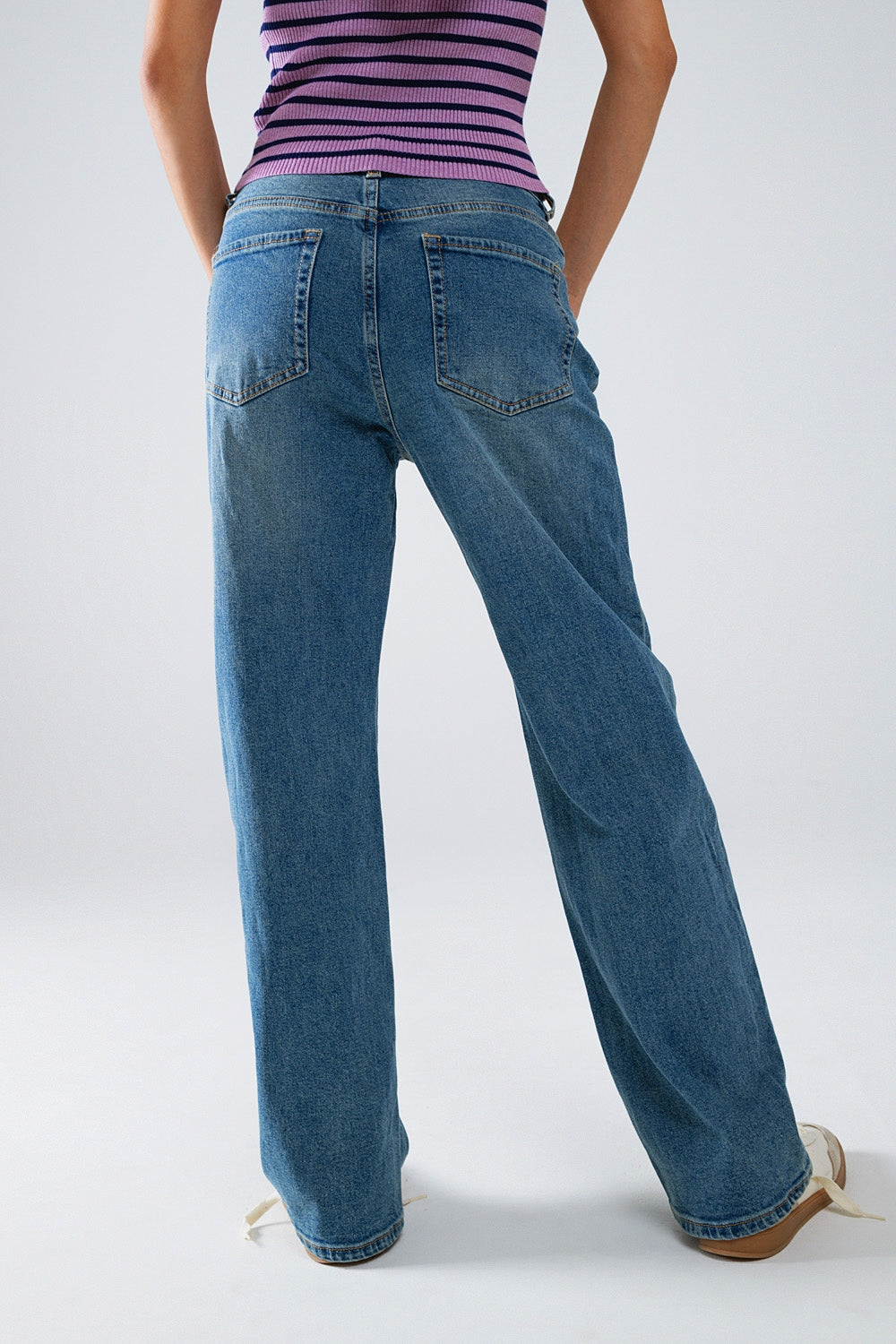 Straight Blue Jean With Drawstring - Denim