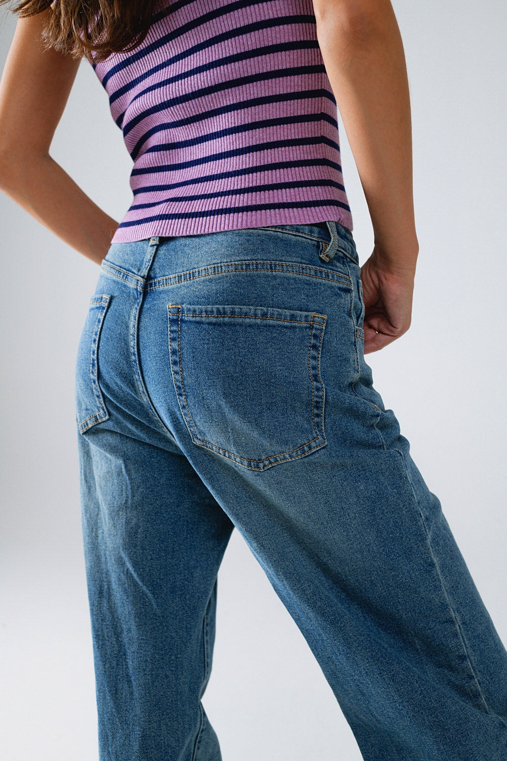 Straight Blue Jean With Drawstring - Denim
