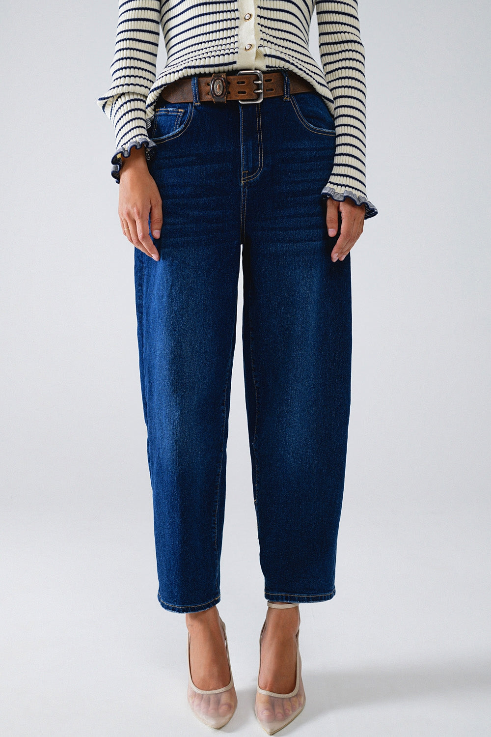 Wide Leg Mom Jeans In Mid Wash - Denim