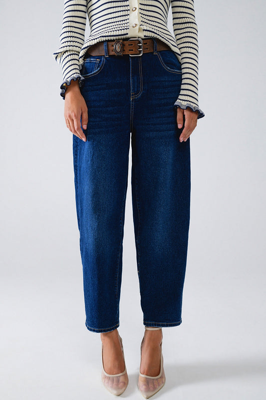 Wide Leg Mom Jeans In Mid Wash - Denim