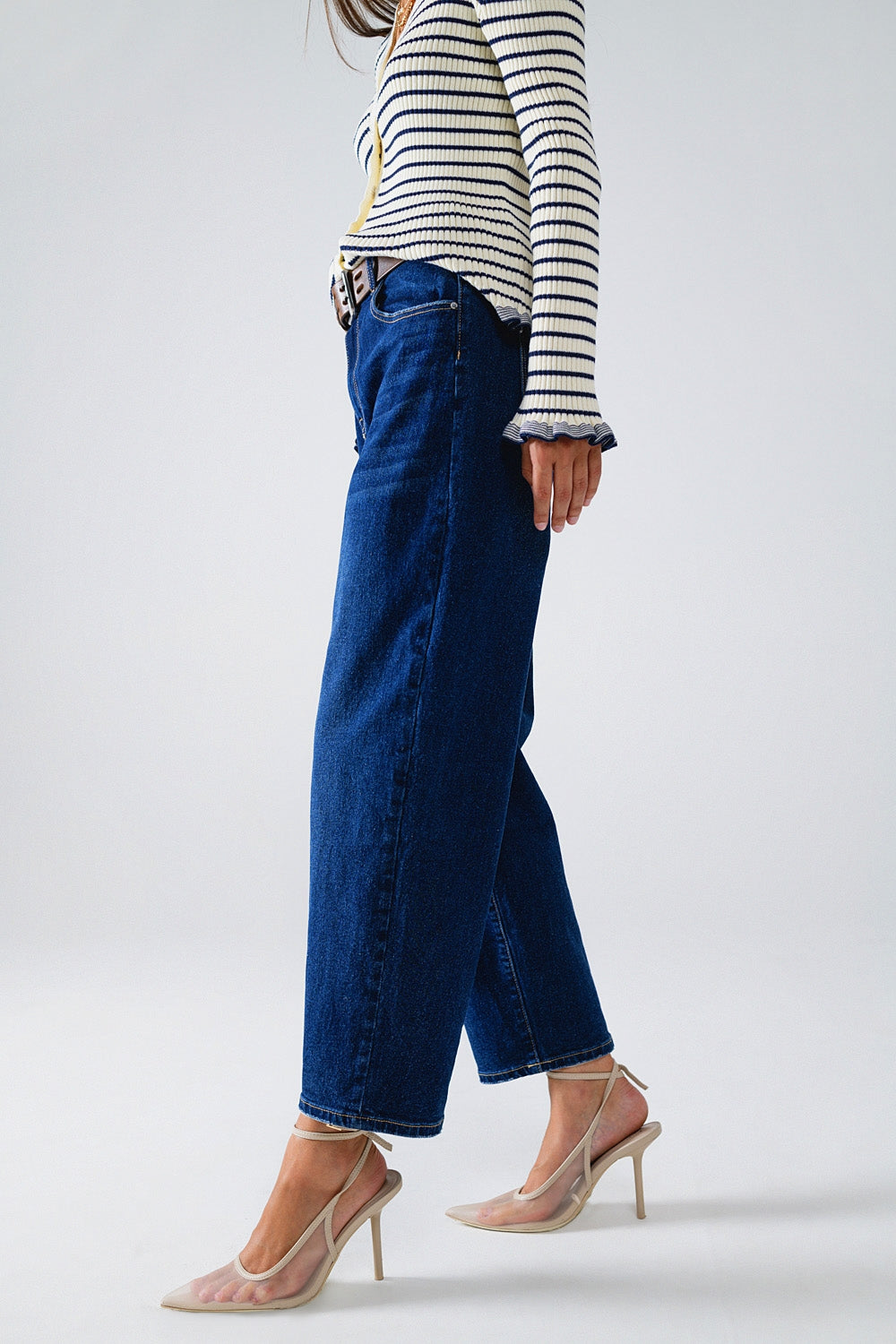 Wide Leg Mom Jeans In Mid Wash - Denim