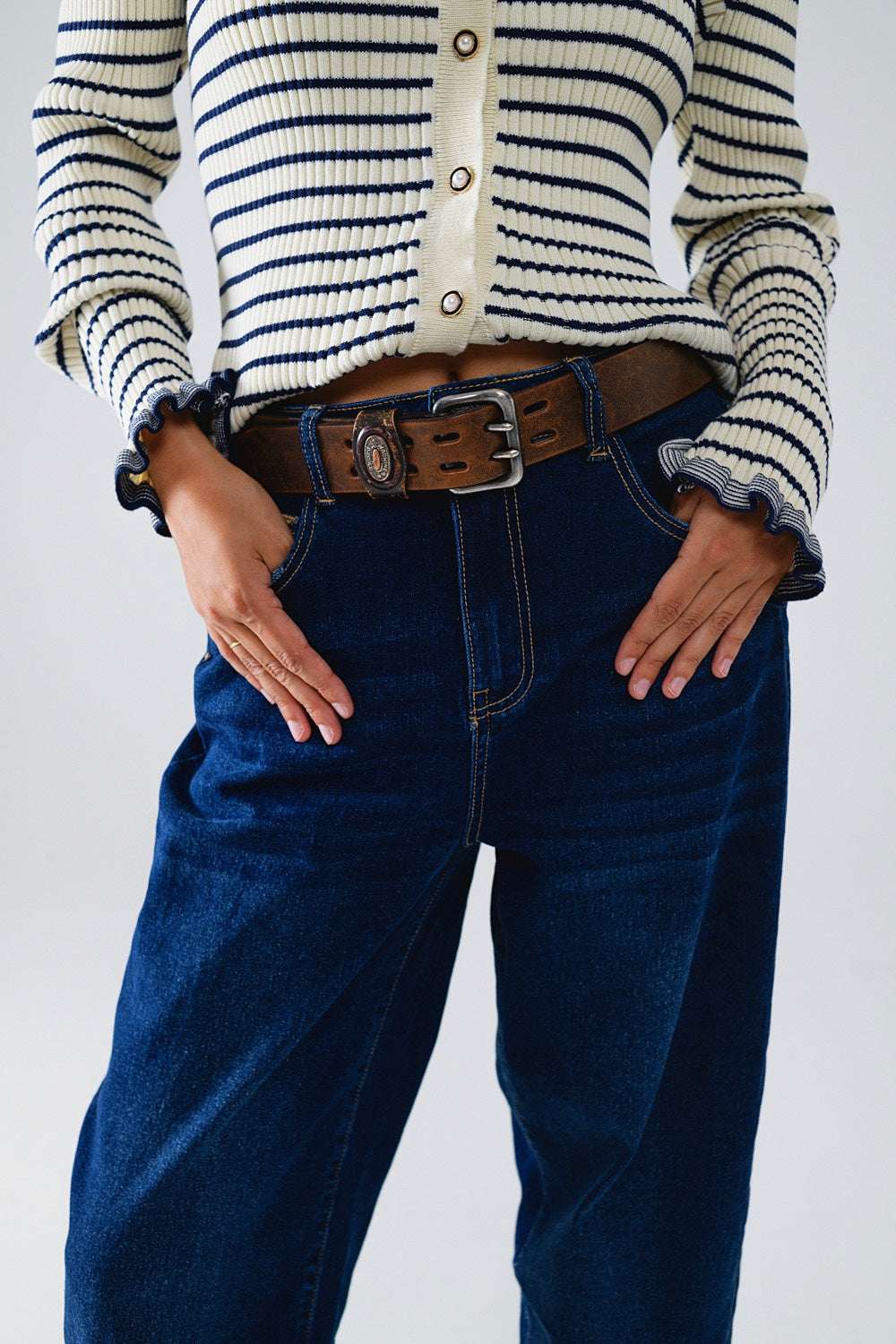 Wide Leg Mom Jeans In Mid Wash - Denim