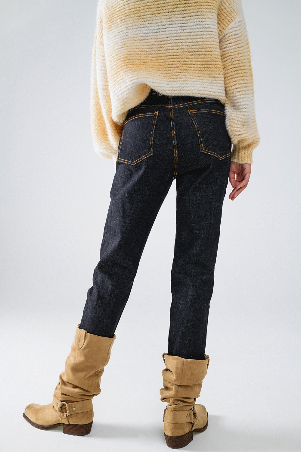 Skinny Jeans With Contrast Stitching - Denim