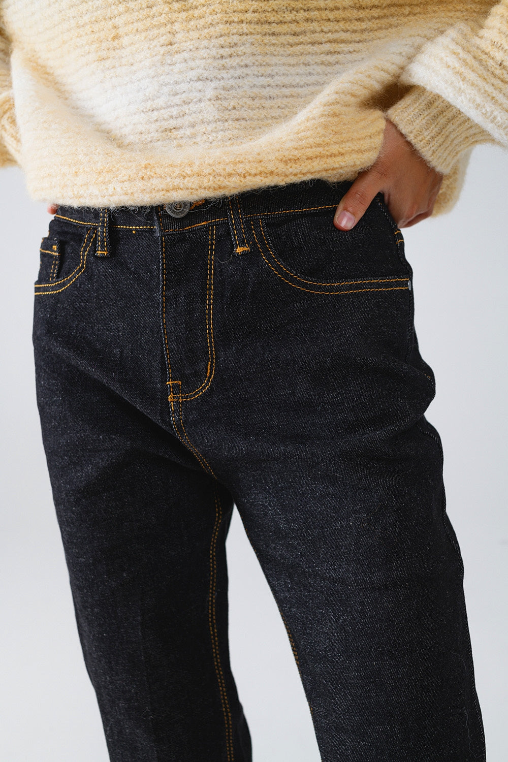 Skinny Jeans With Contrast Stitching - Denim